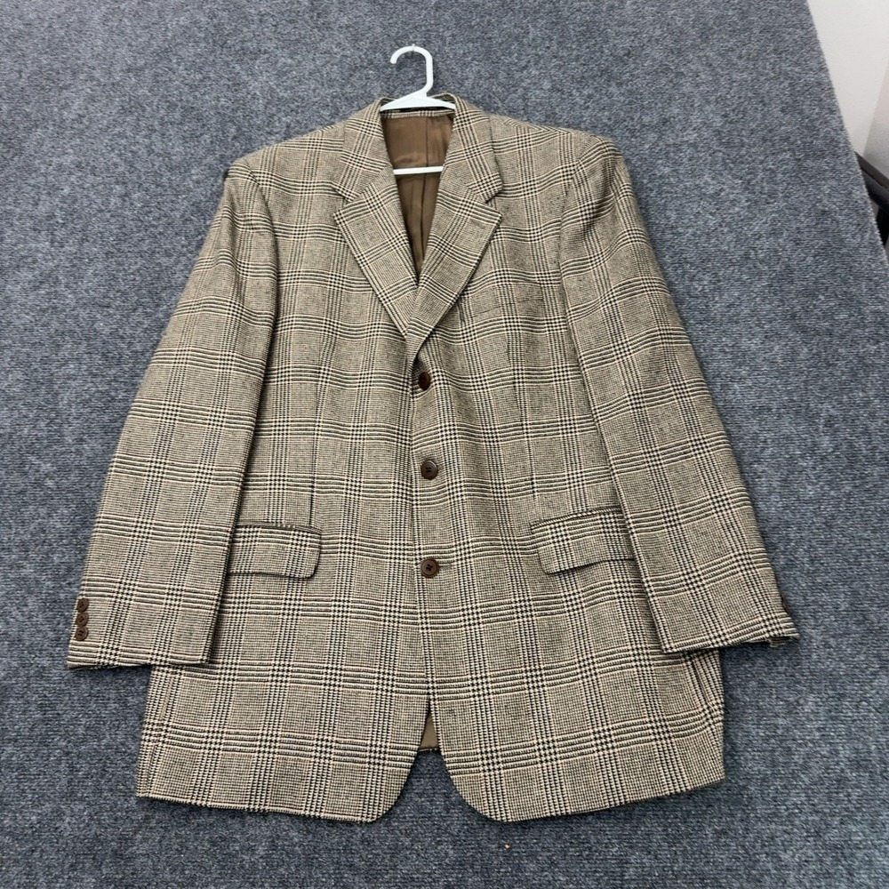 Metropolitan View Blazer Mens 42T Brown Silk Wool Plaid Glen Check Classic Style